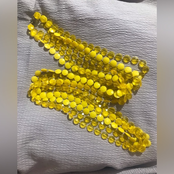 Vintage Yellow Faceted Disc Beads Three Strand Long Necklace - Picture 6 of 8